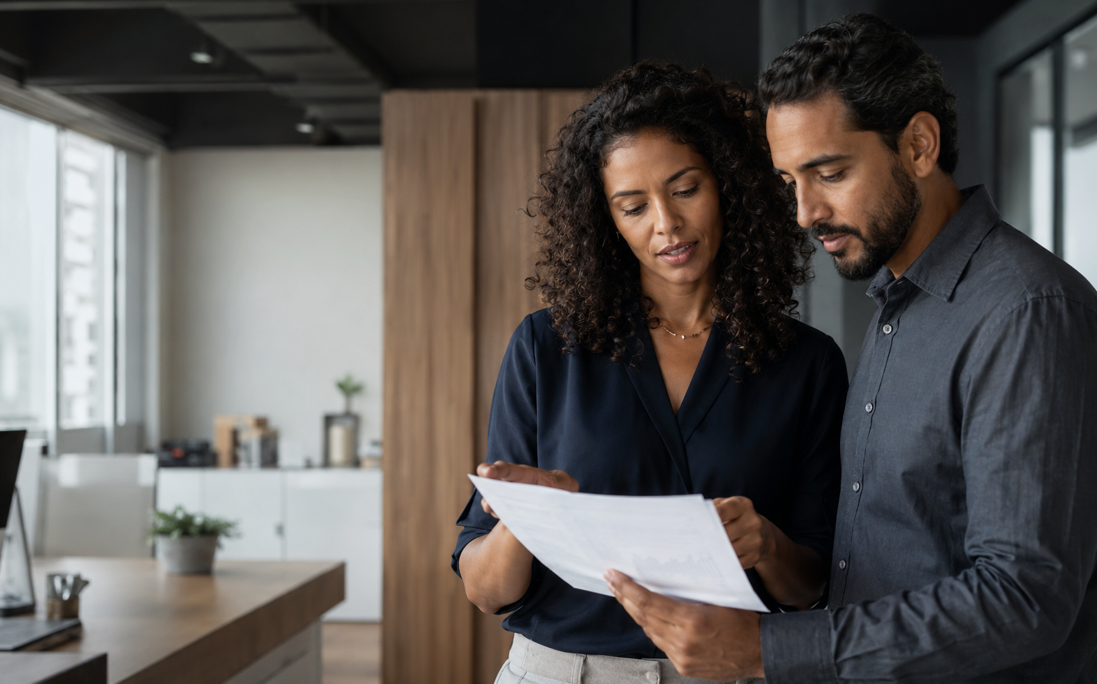 Empresários analisando informações financeiras